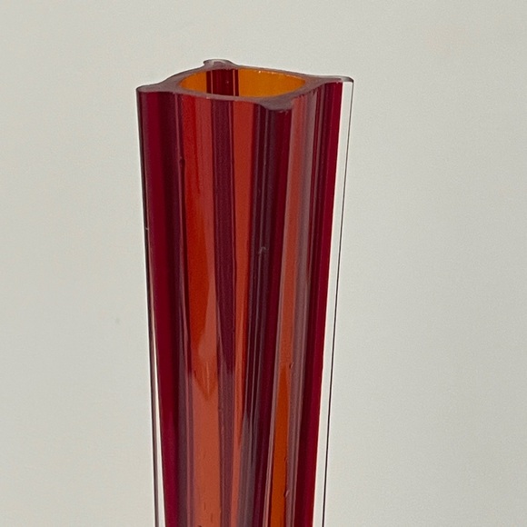 Vintage Mid Century Modern Soliflore Orange Red Amber Glass Bud Vase 10” H - Picture 6 of 6